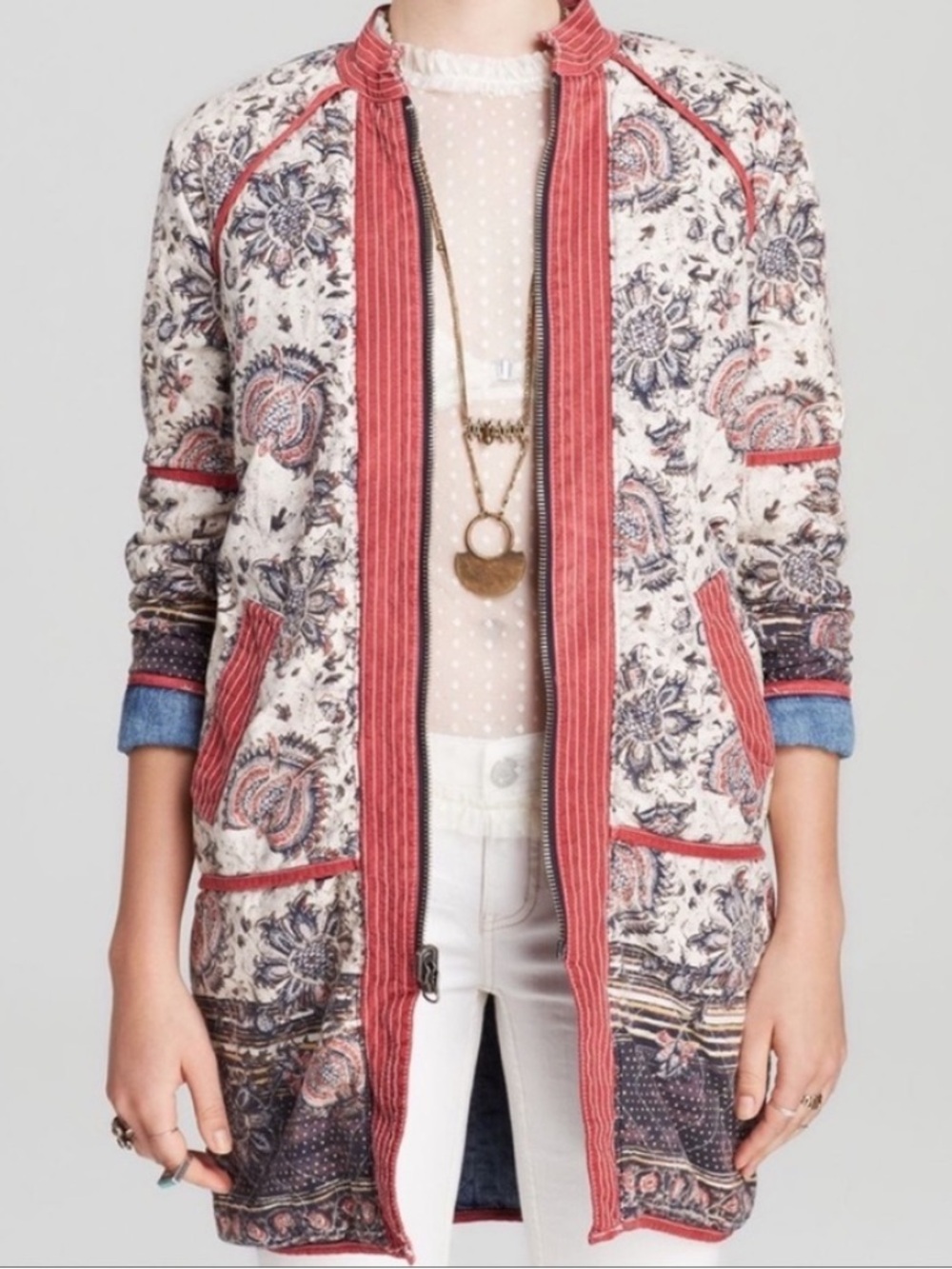 Free People Reversible Patchwork Quilted Jacket Coat Small
